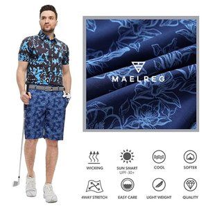 MAELREG Quick Dry 10'' Inseam Stretch Waist Flat Front Front Mens Shorts  ⛳ NEW!